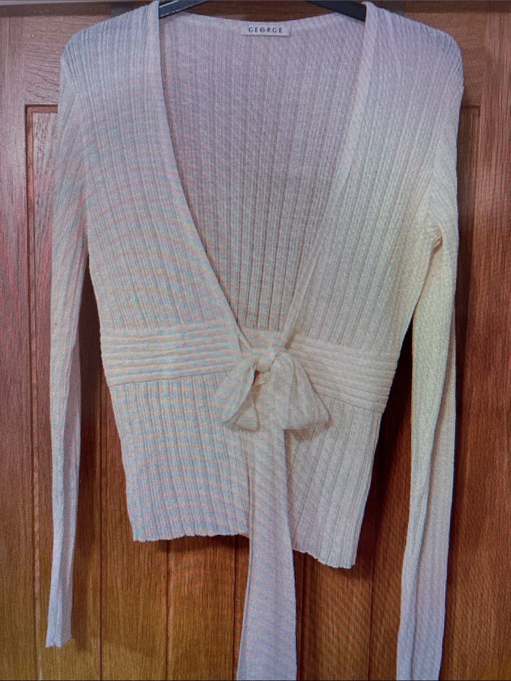 George Cream Ribbed Tie-Front Cardigan Sweater